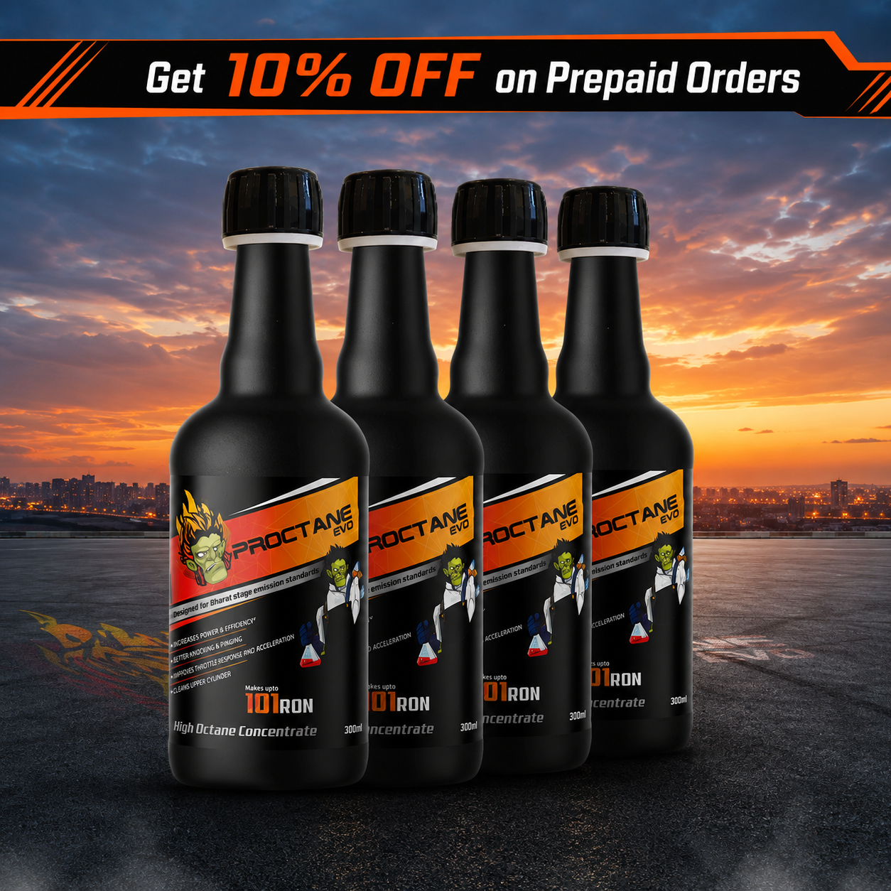 Proctane EVO — Octane Booster + E20 Ethanol Stabilizer for Petrol Cars & Bikes (Pack of 4)