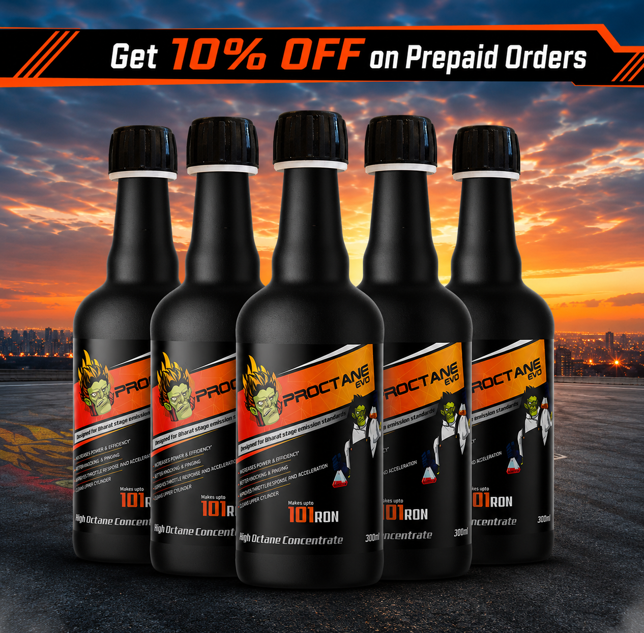 Proctane EVO — Octane Booster + E20 Ethanol Stabilizer for Petrol Cars & Bikes (Pack of 5)