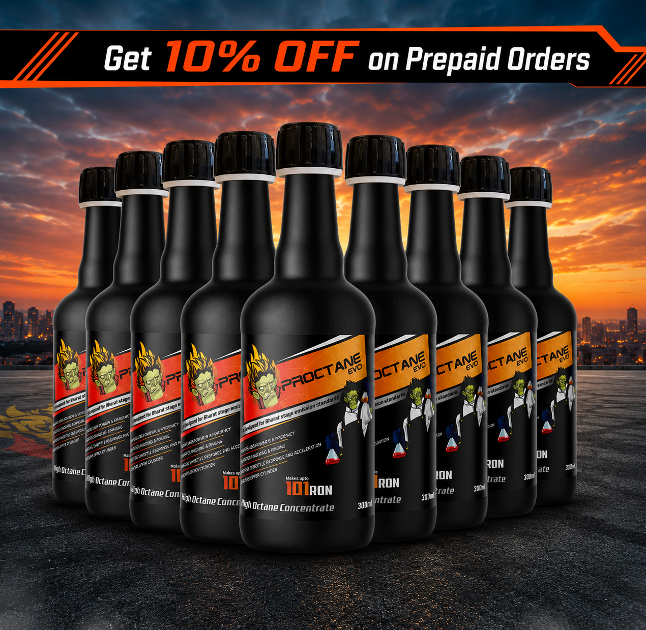 Proctane EVO — Octane Booster + E20 Ethanol Stabilizer for Petrol Cars & Bikes (Pack of 9)